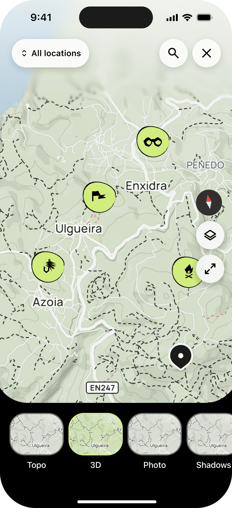 HOOF outdoor map with routes and places